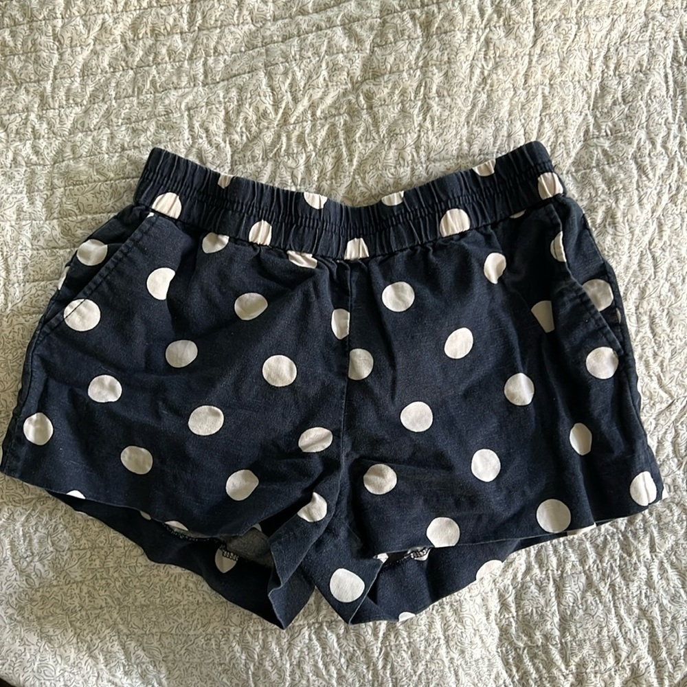 J.Crew Blue and White Polka Dot Linen & Cotton Short